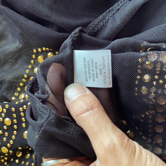 NWT Haute Project Black Mesh Sheer Gold Rhinestone Bodysuit GlamRock Size L - Picture 8 of 8